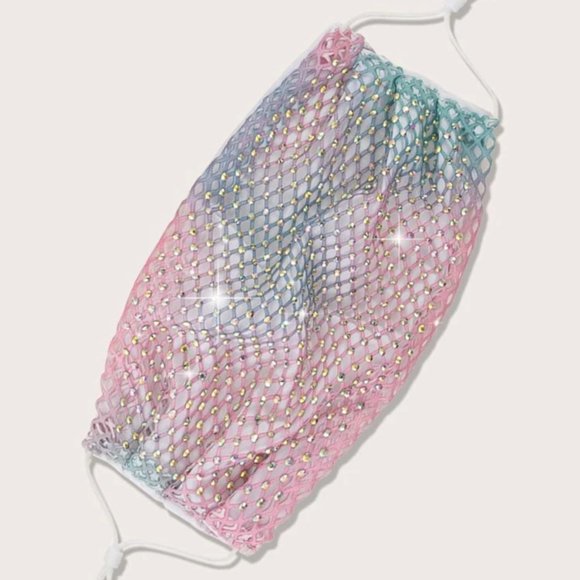❌SOLD OUT❌ COTTON CANDY RHINESTONE FACE MASK - Picture 2 of 4